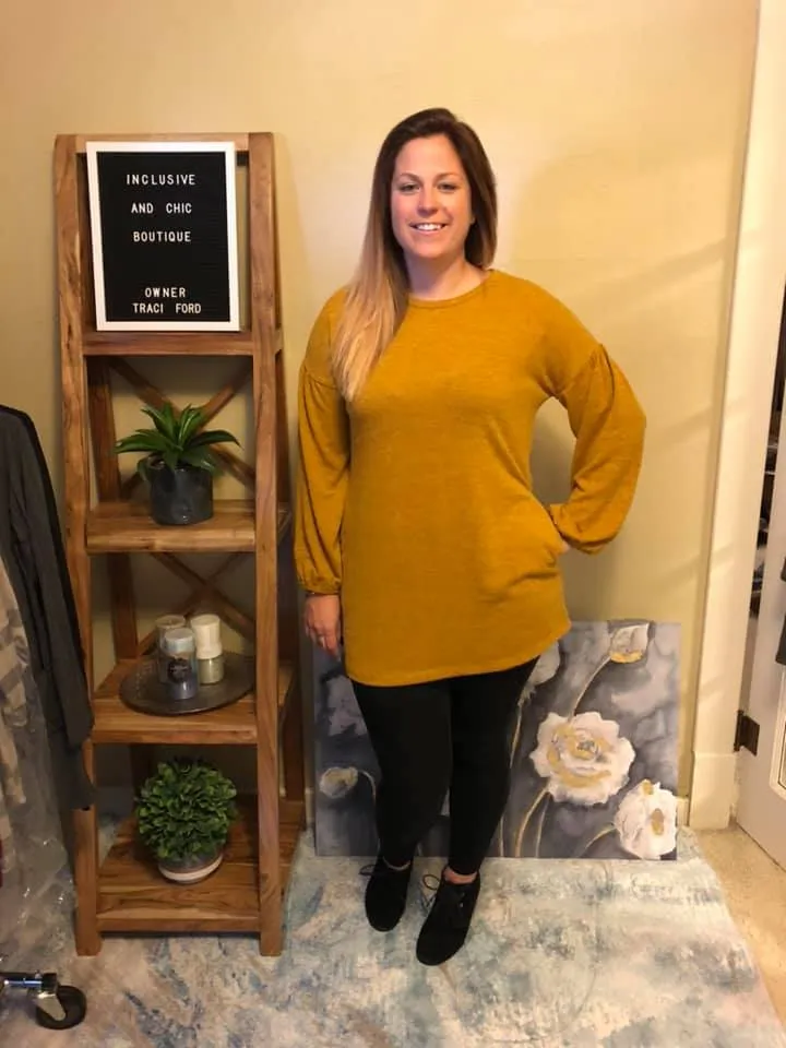 Long Bubble Sleeve Tunic with Pockets (Available in: Burgundy, Mustard, Navy)