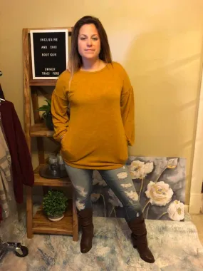 Long Bubble Sleeve Tunic with Pockets (Available in: Burgundy, Mustard, Navy)