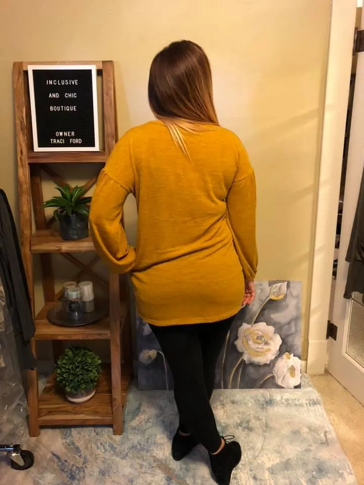 Long Bubble Sleeve Tunic with Pockets (Available in: Burgundy, Mustard, Navy)