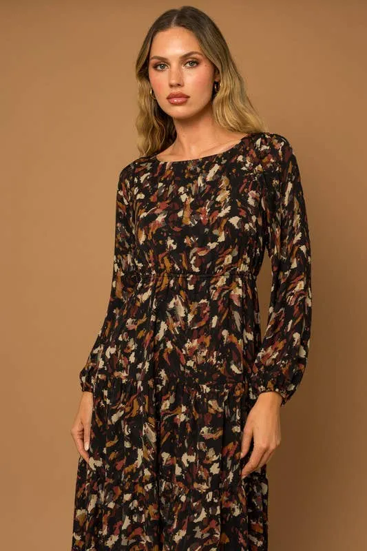Long Sleeve Abstract Maxi Dress