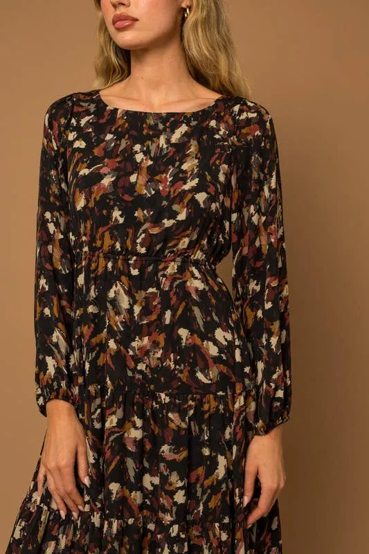 Long Sleeve Abstract Maxi Dress