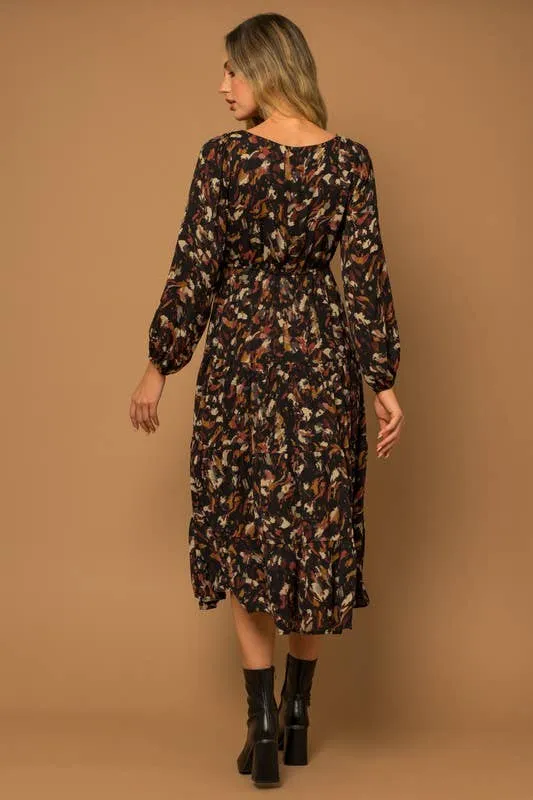 Long Sleeve Abstract Maxi Dress