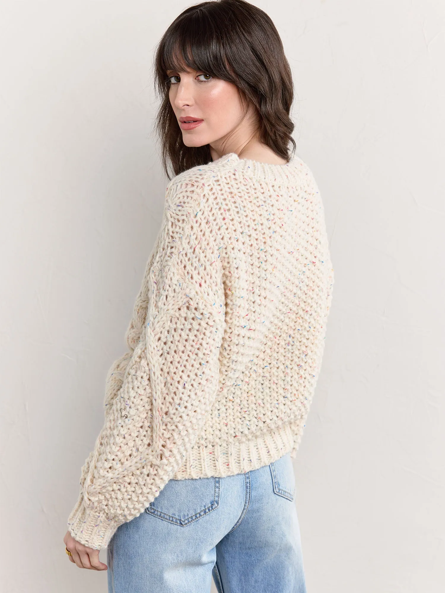 Long-Sleeve Cable Stitch Tunic Sweater - Fate