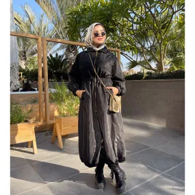 Long zipped black waterproof jacket