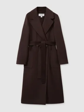 Lucia wool blend double breasted blindseam coat in chocolate