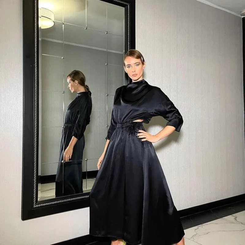 MAISON IRFE Long Black Silk Dress | Size US 2/4