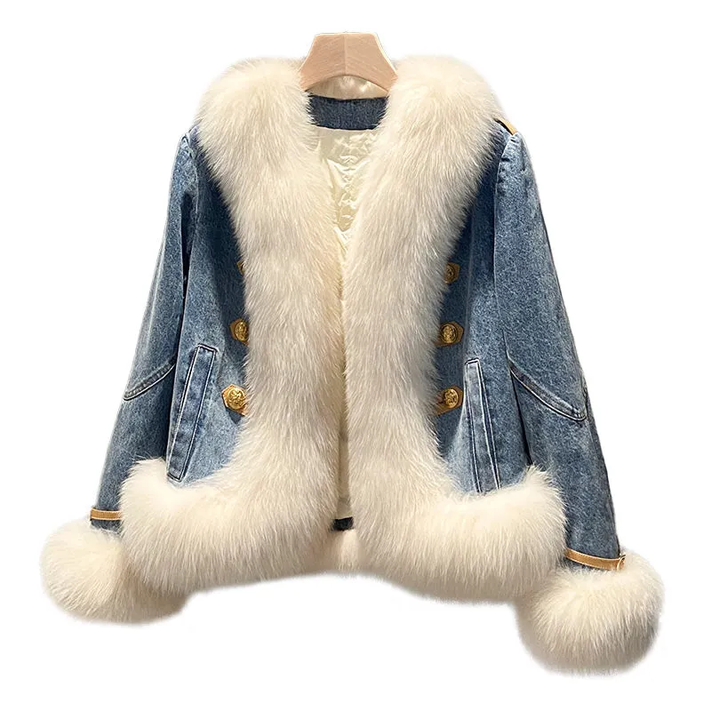 Matilda VVS Genuine Real Fox Fur Denim Jacket