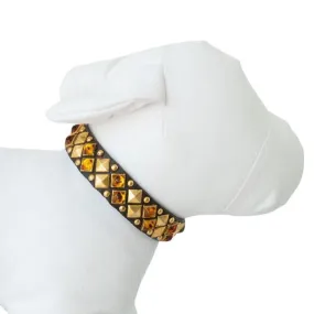 medina stud & amber chocolate leather collar