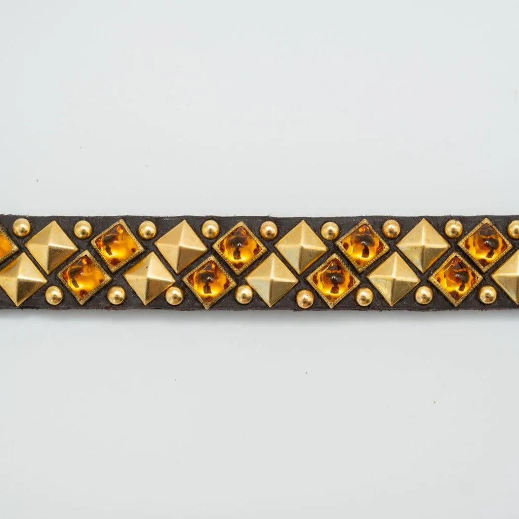 medina stud & amber chocolate leather collar