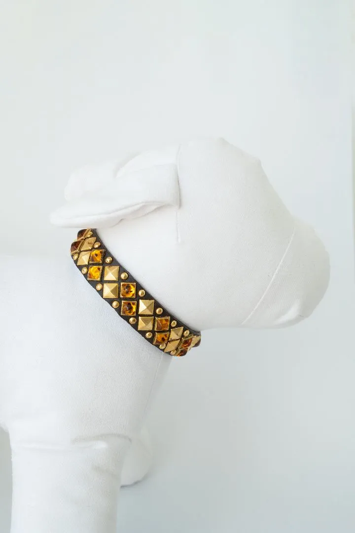 medina stud & amber chocolate leather collar