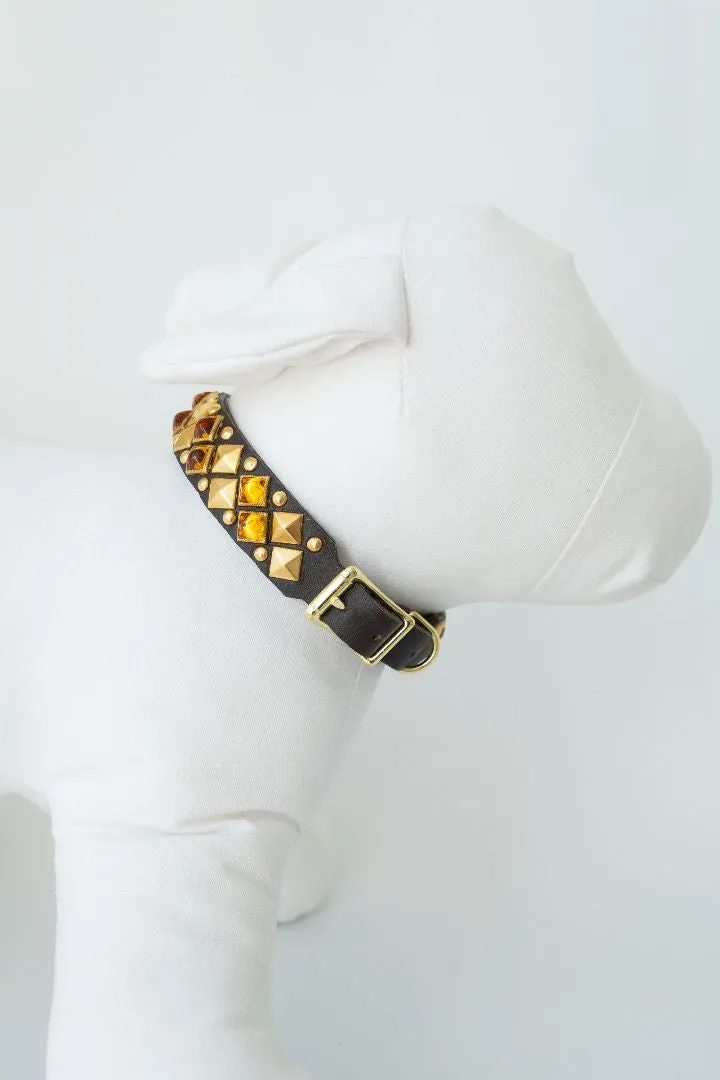medina stud & amber chocolate leather collar