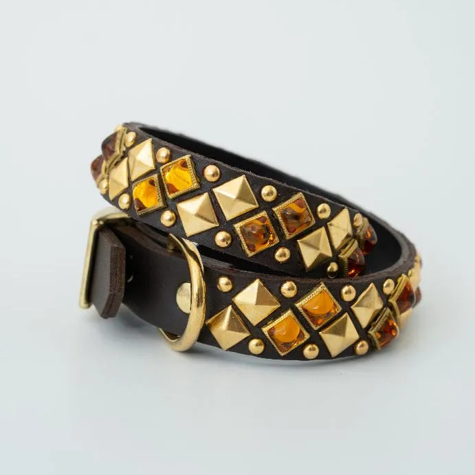 medina stud & amber chocolate leather collar
