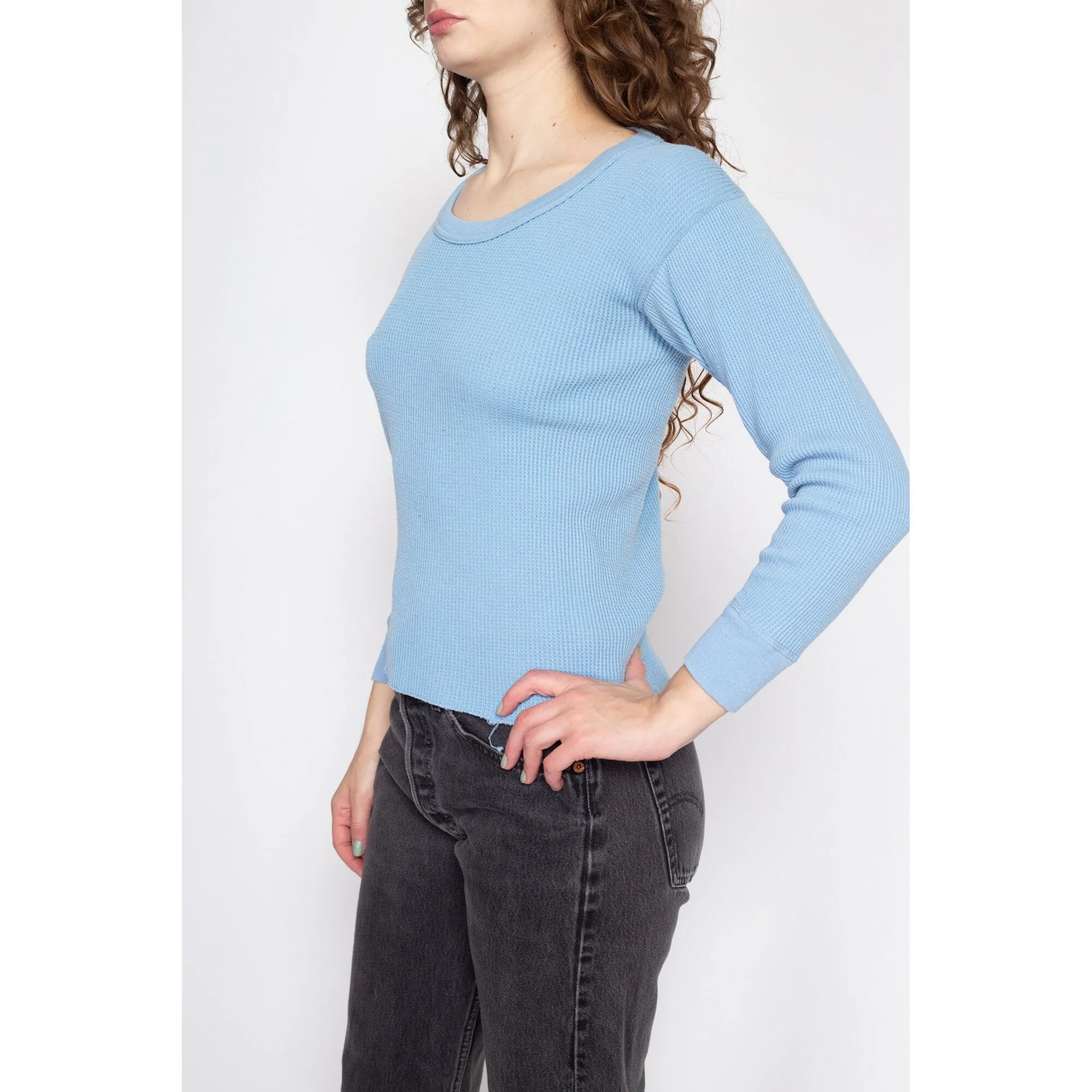 Medium 80s Baby Blue Waffle Knit Thermal Shirt
