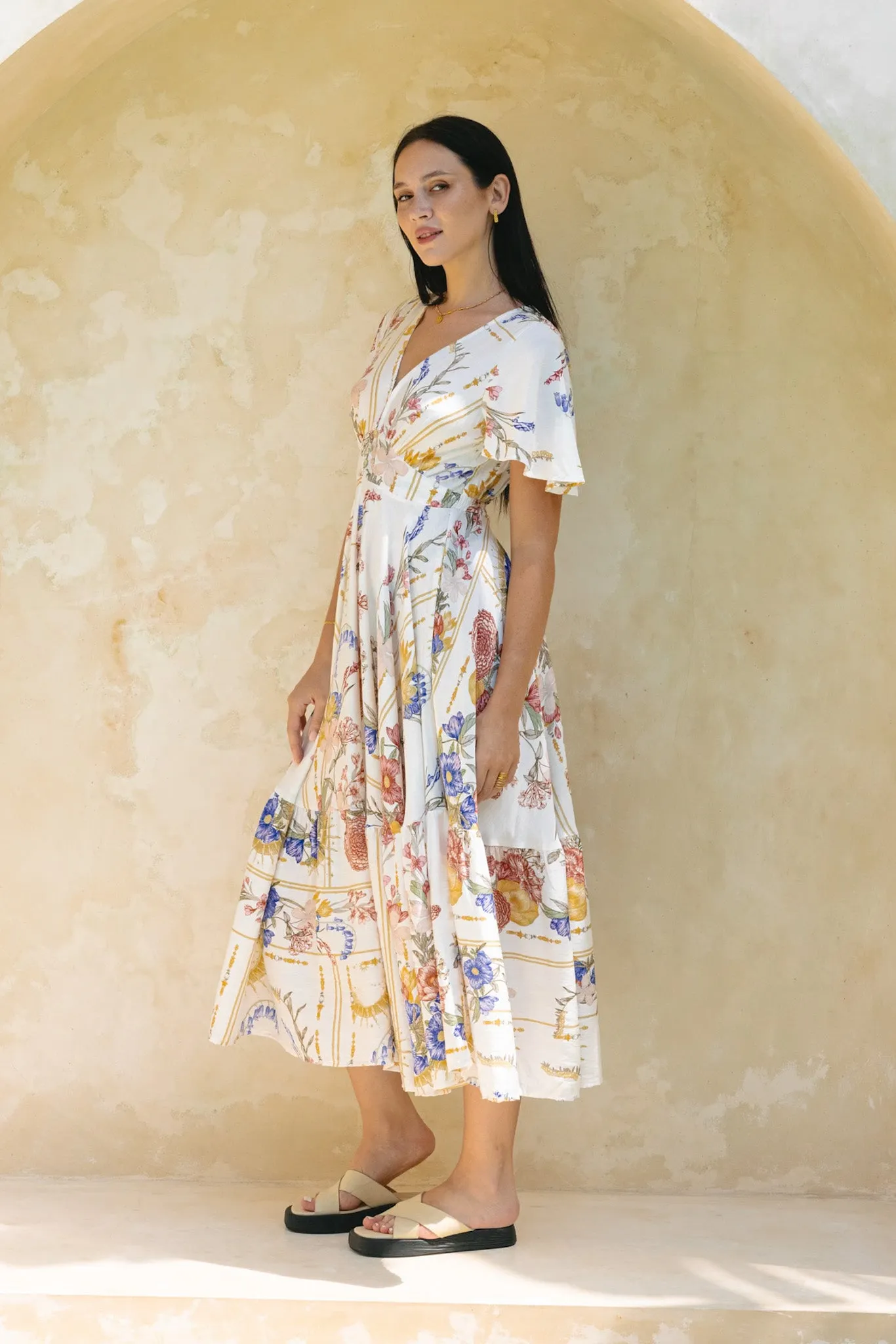 Melina Multicolour Floral V-Neck Midi Dress