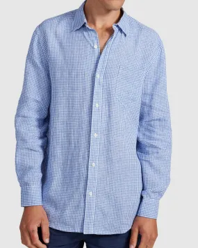 Mens Linen Shirt - Blue Check