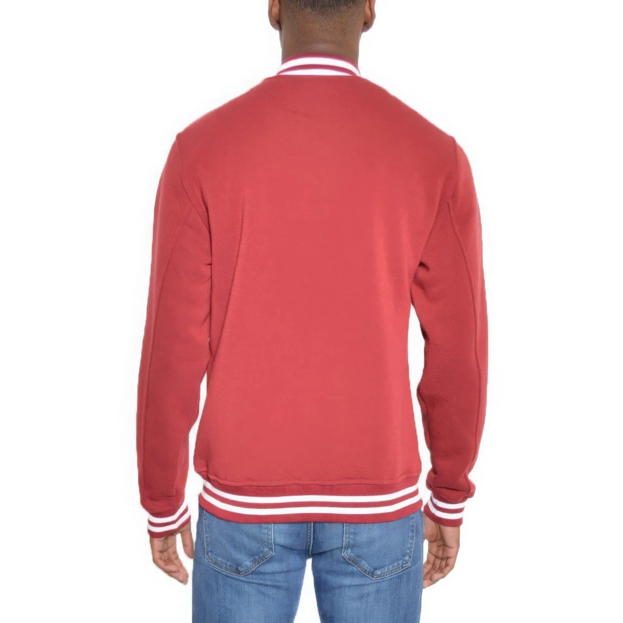 Mens Red Fleece Snap Button Varsity Jacket