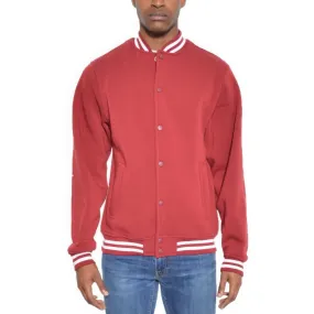 Mens Red Fleece Snap Button Varsity Jacket