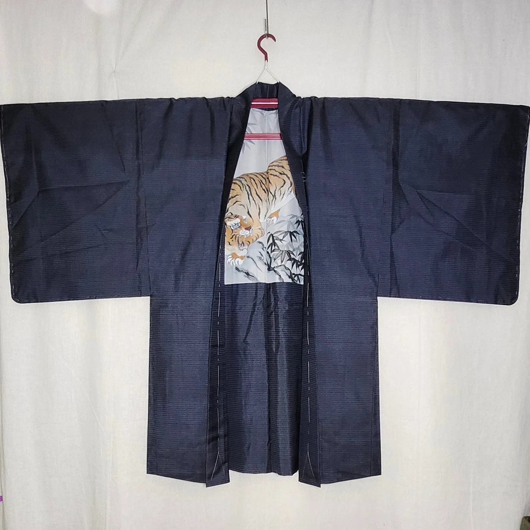 Mens Vintage Haori Coat - Navy Tiger