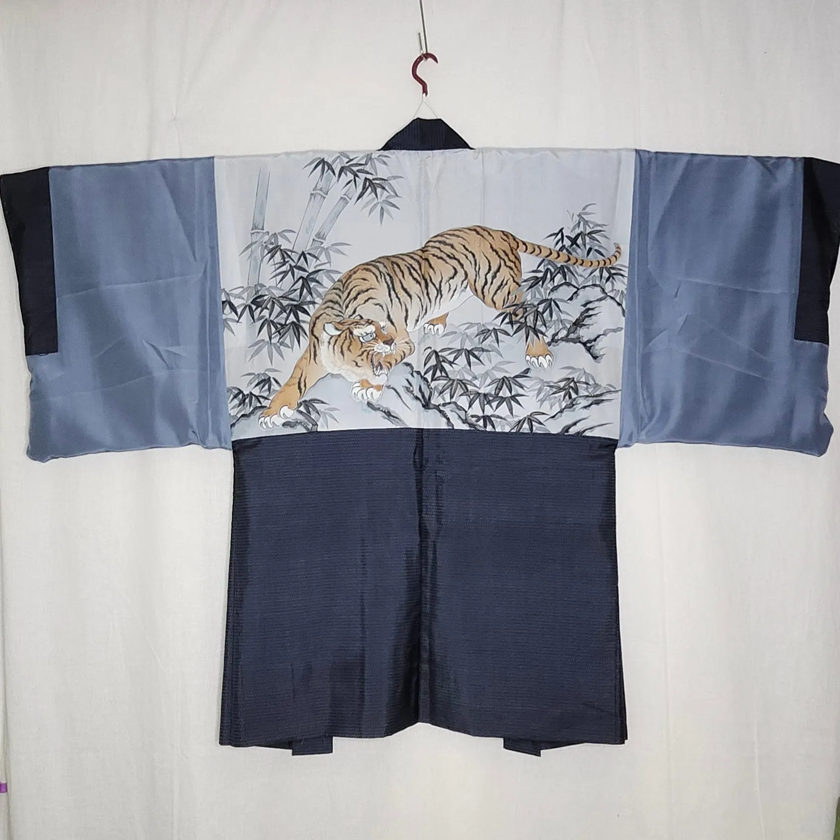 Mens Vintage Haori Coat - Navy Tiger