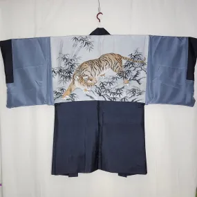 Mens Vintage Haori Coat - Navy Tiger