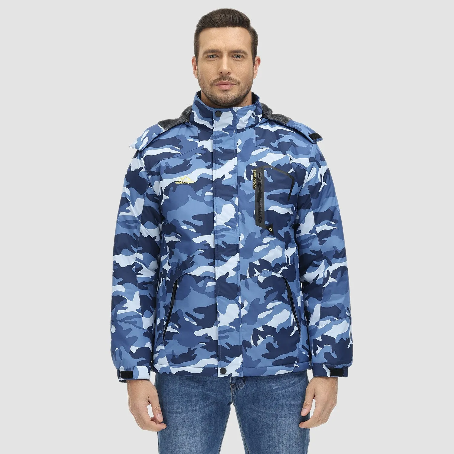 Men's Winter Jacket Water Repellent Ski Snow Jacket Warm Fleece Coat