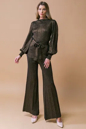 Metallic Sweater Knit Tunic and Pants Set