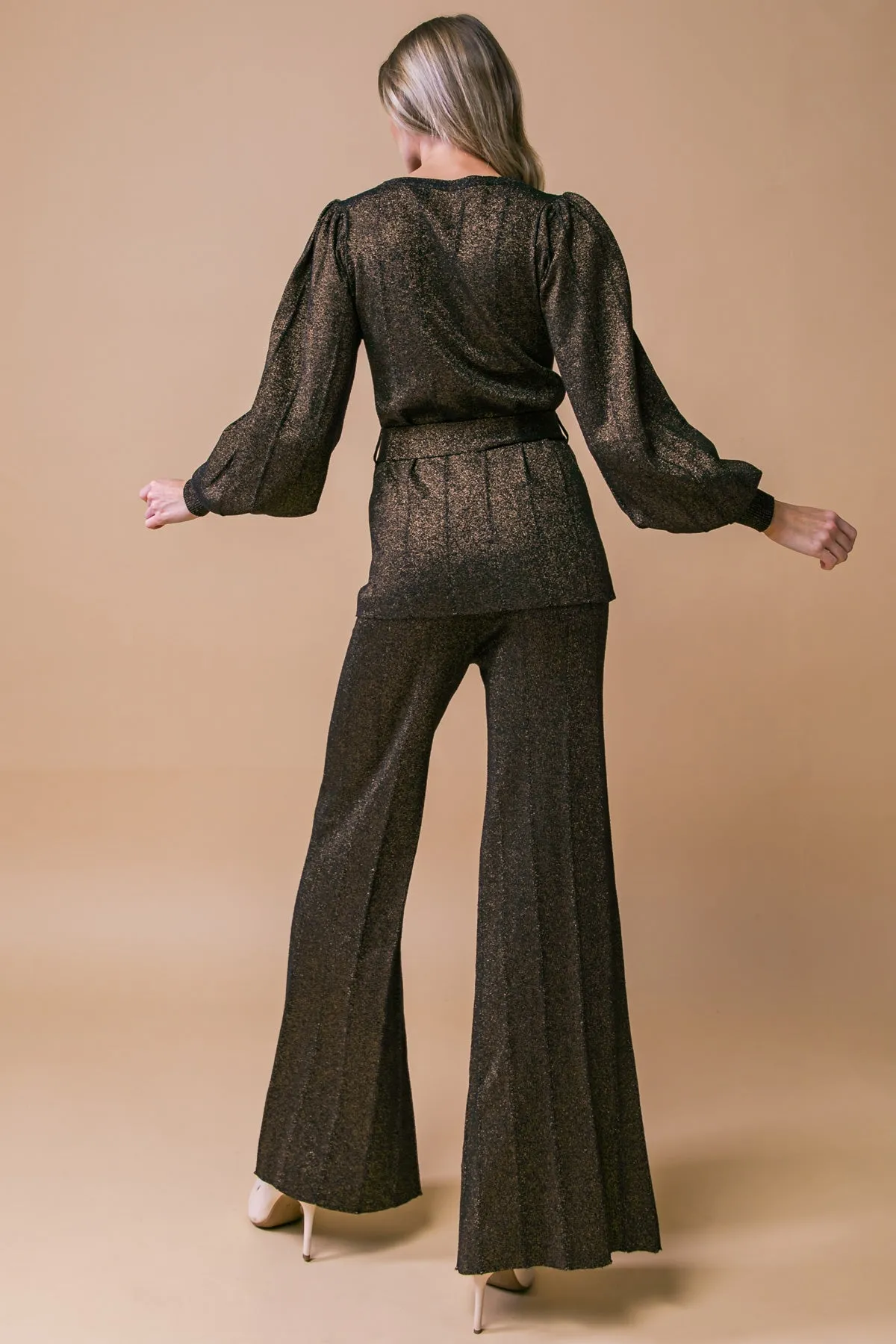 Metallic Sweater Knit Tunic and Pants Set