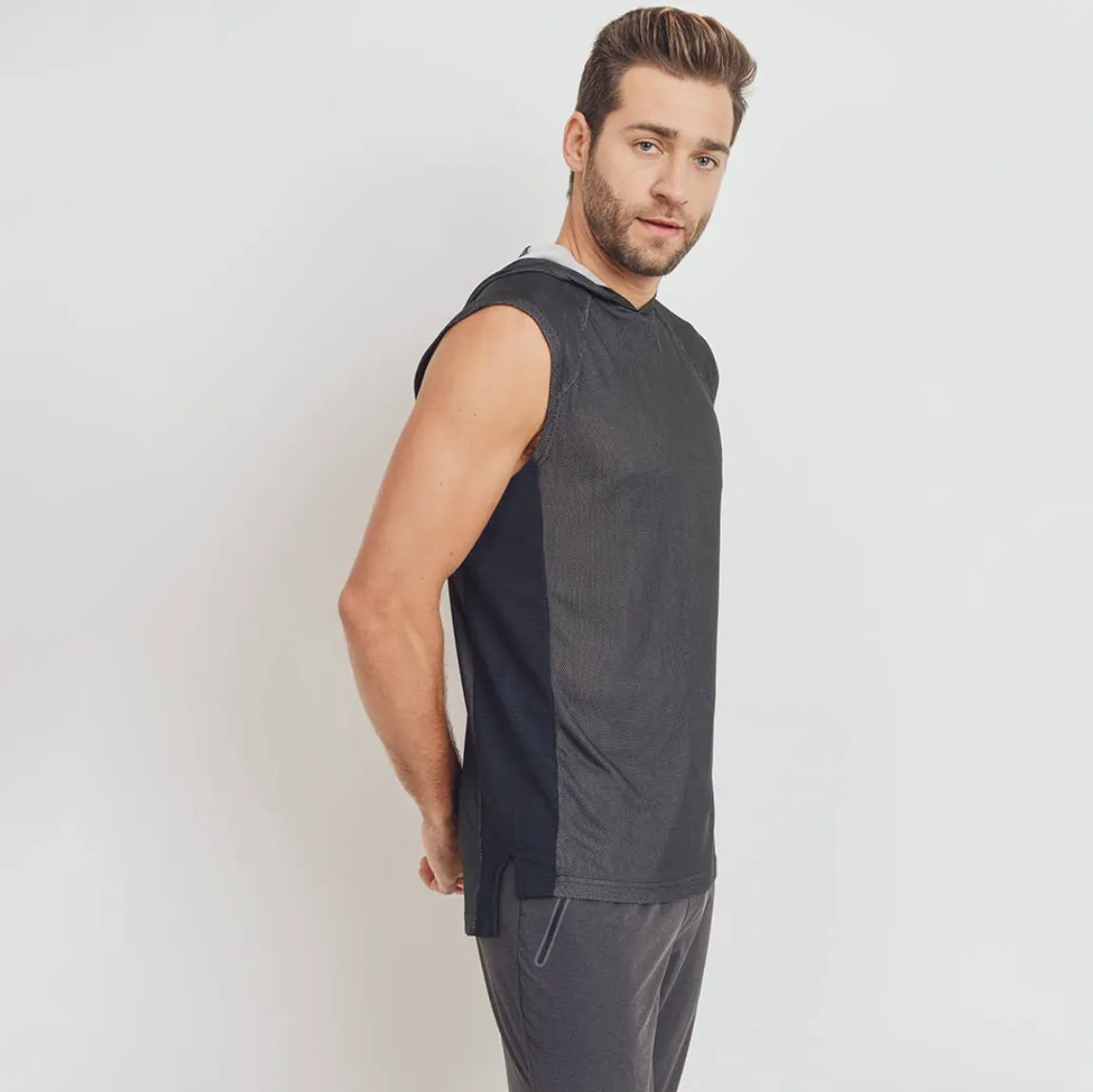 Micro Dot Hi-Lo Muscle Hoodie Top
