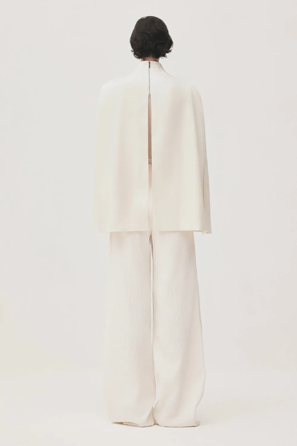 Minh Nga Trapezoid High Neck Satin Cape