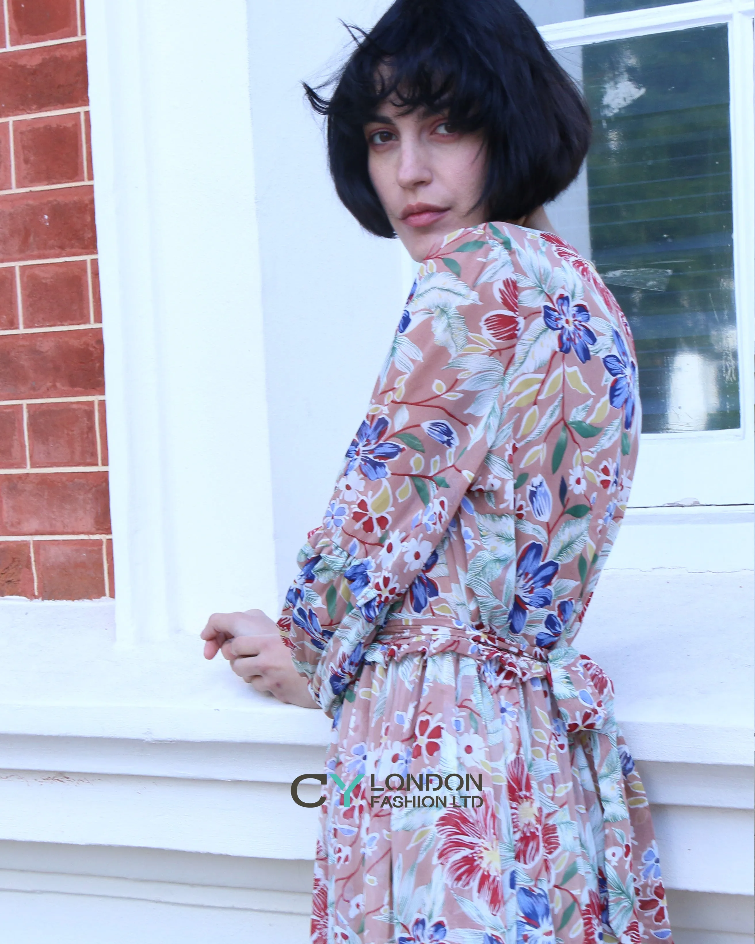 multi floral print elegant long maxi dress