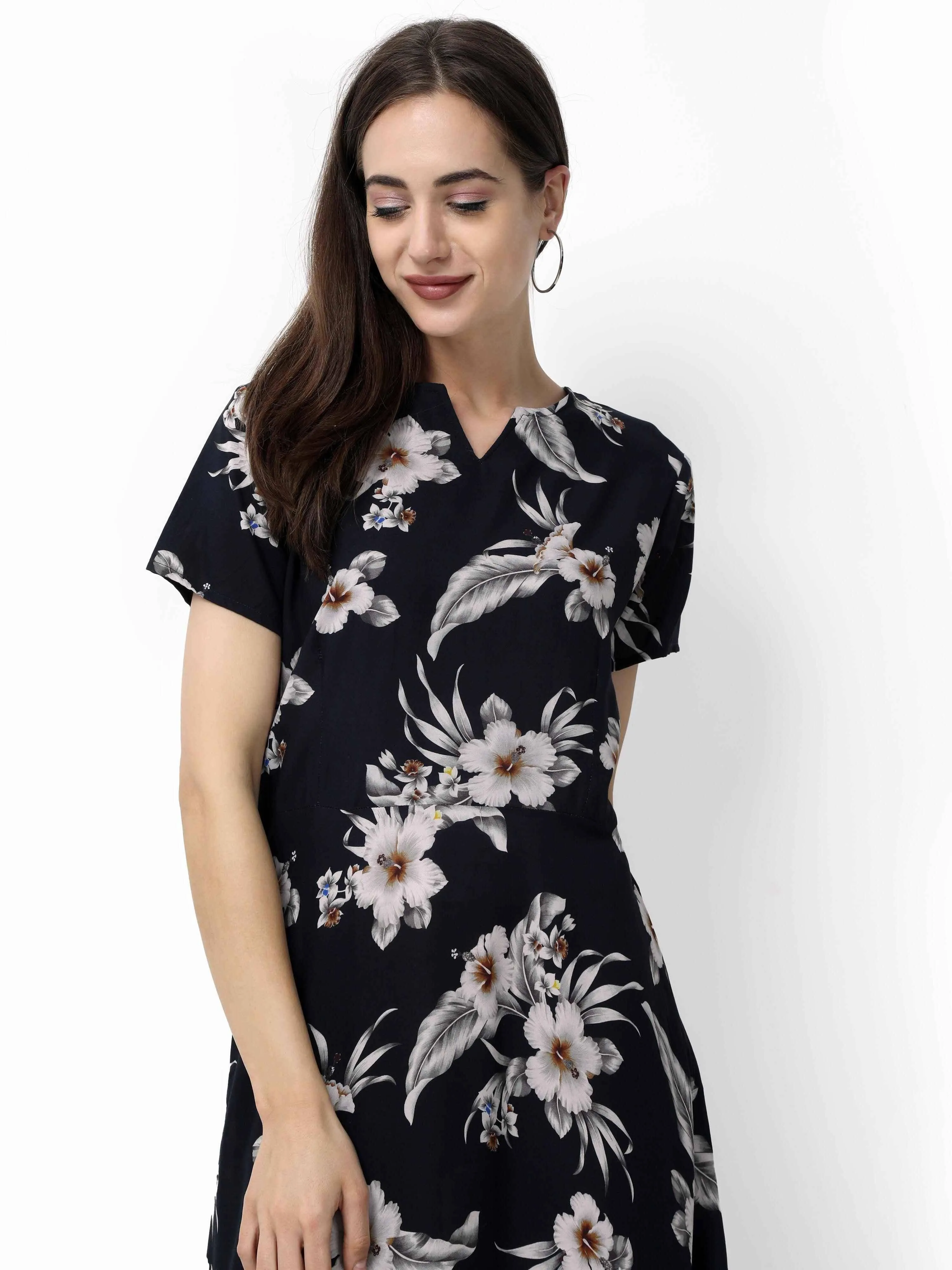 Multicolored Digital Print Fit & Flare Maxi Dress