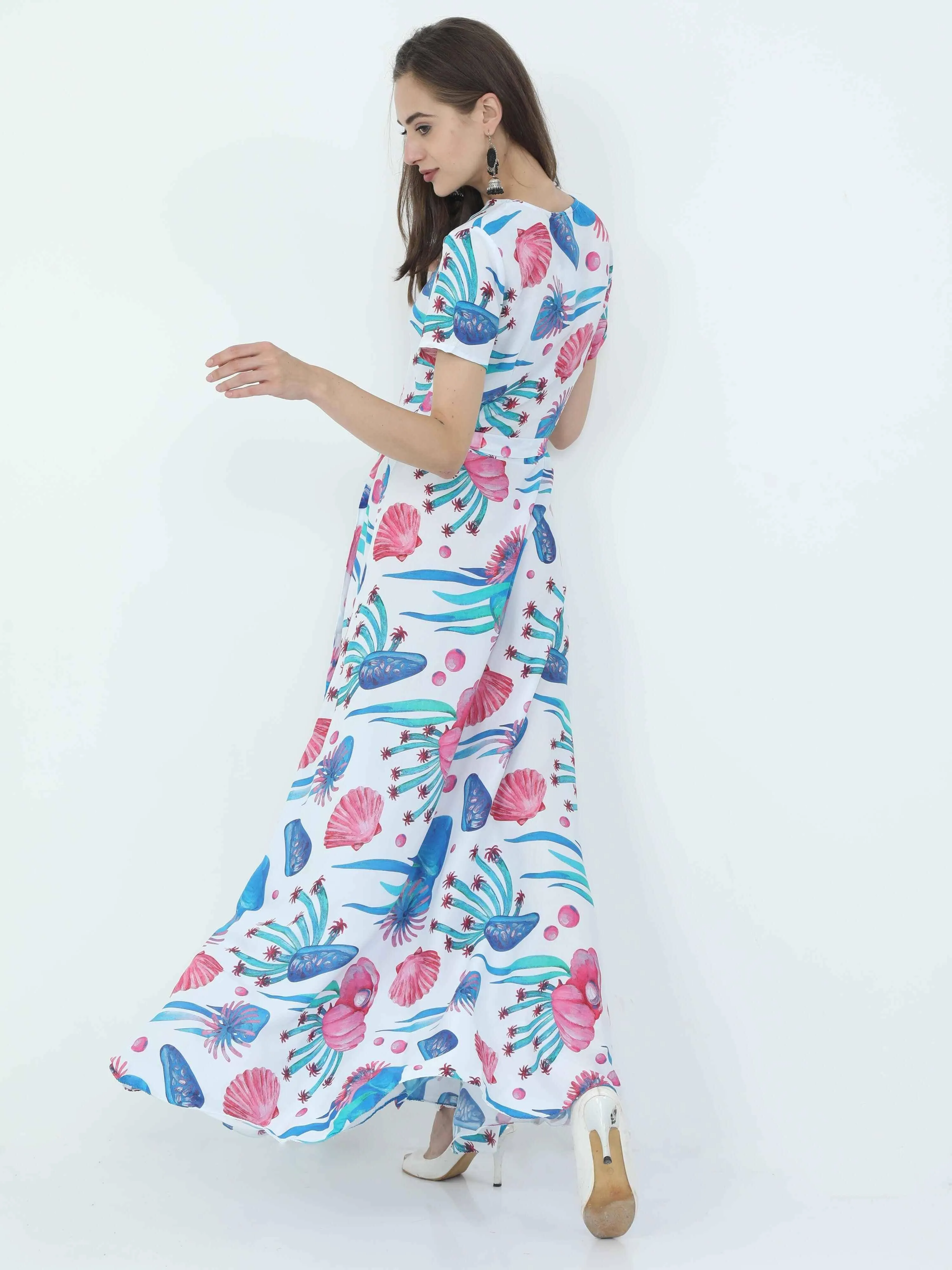 Multicolored Digital Print Fit & Flare Maxi Dress