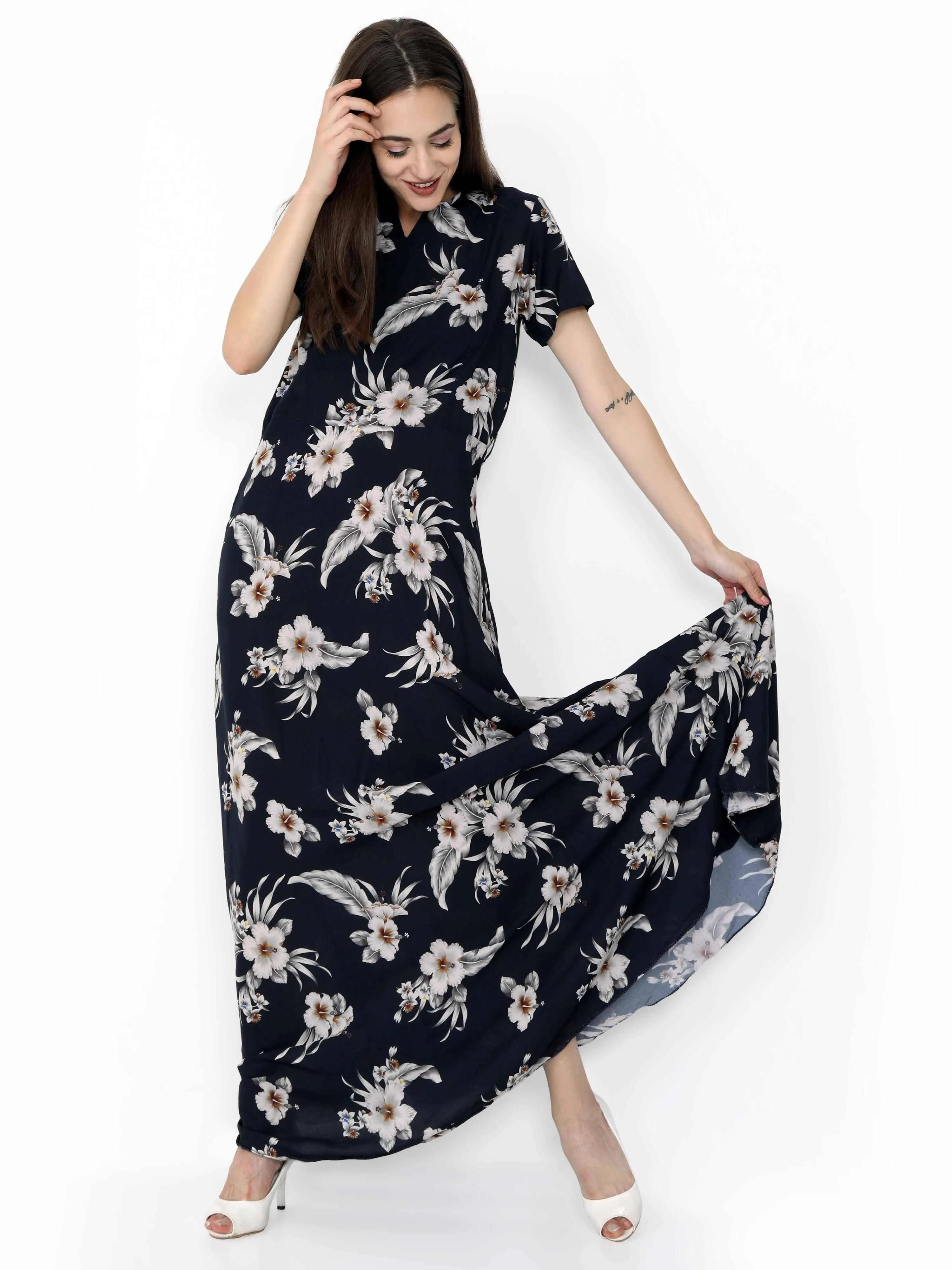 Multicolored Digital Print Fit & Flare Maxi Dress