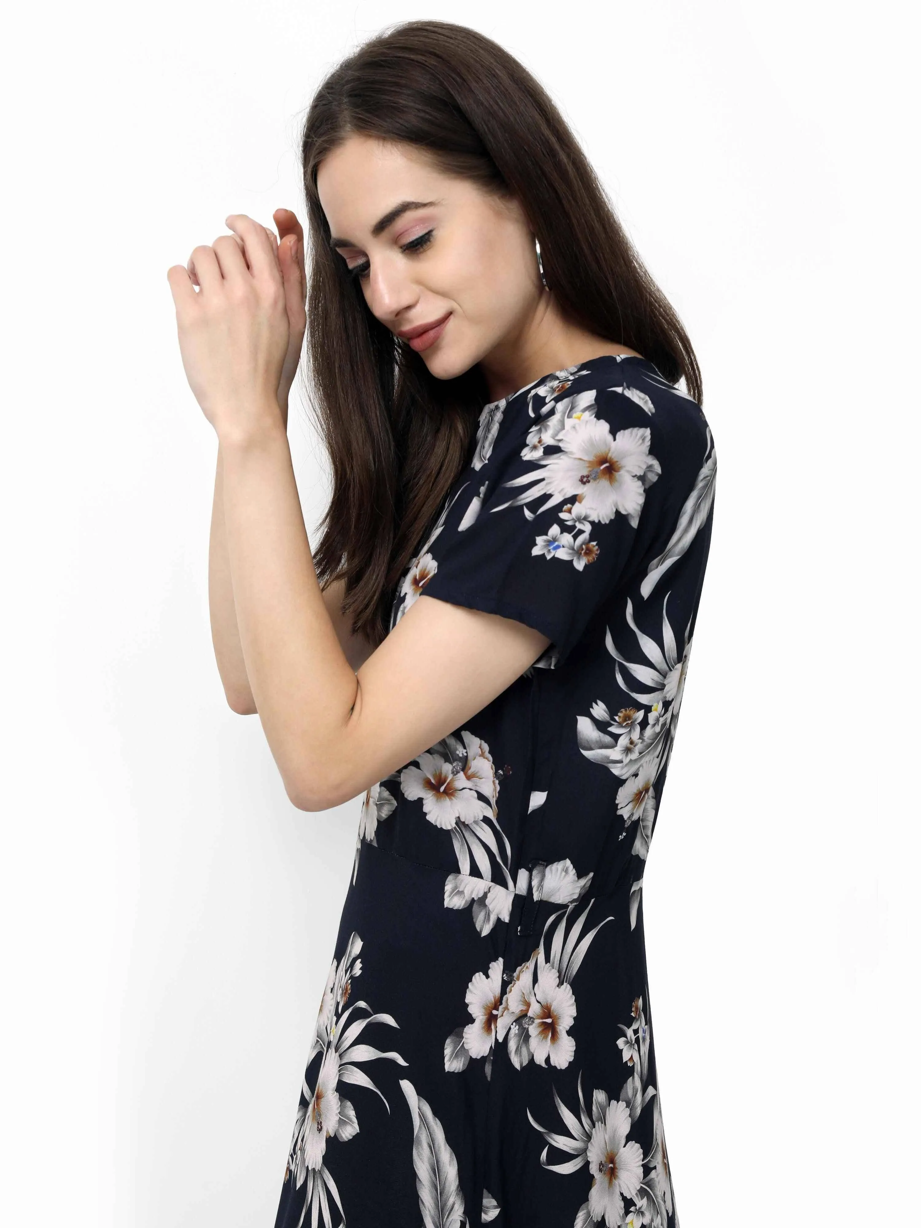 Multicolored Digital Print Fit & Flare Maxi Dress