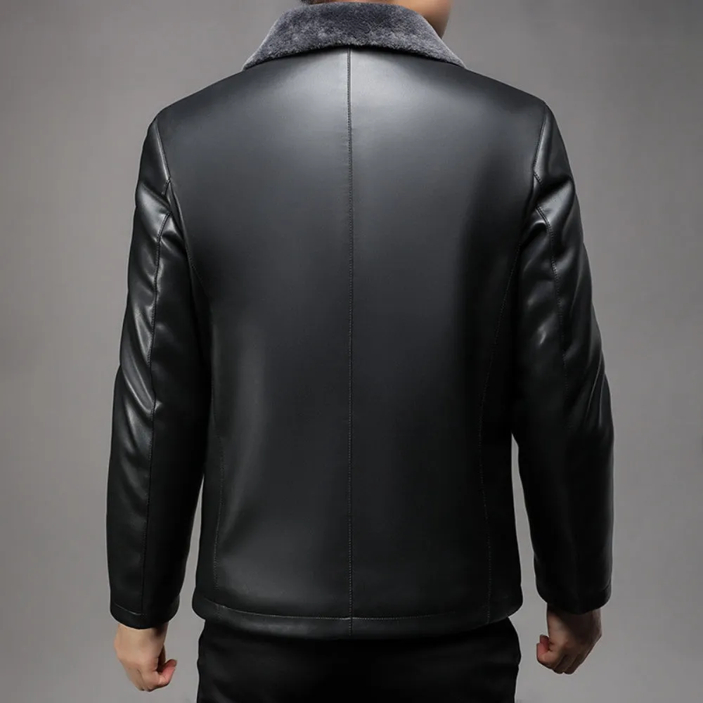 MV Thickened Fur Collar Leather Jacket