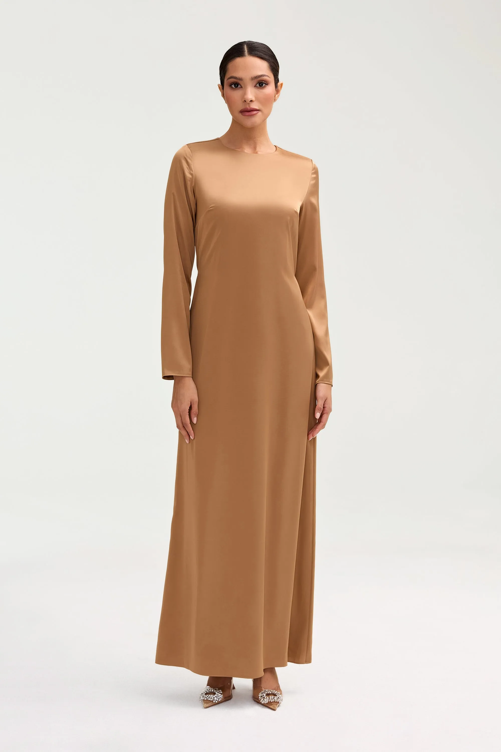 Naila Satin Crystal Maxi Dress - Champagne