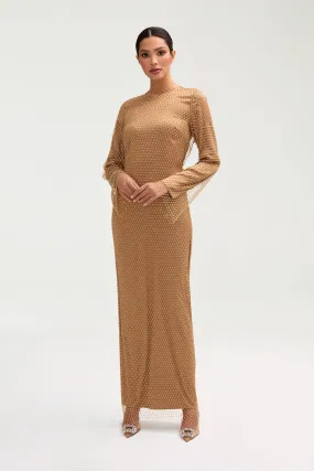 Naila Satin Crystal Maxi Dress - Champagne