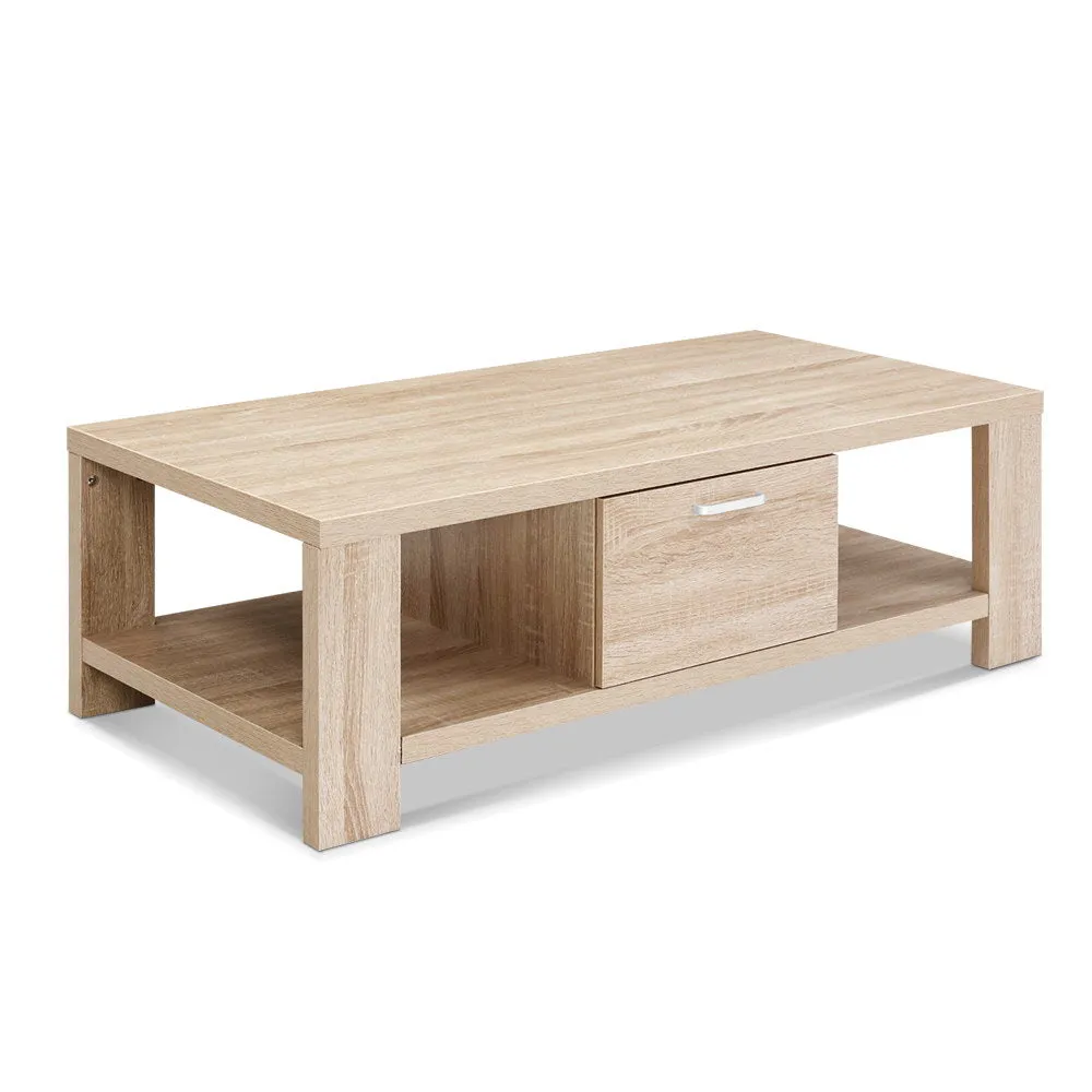 Natural Woodgrain Coffee Table, 1 Drawer, Oak - Artiss Maxi