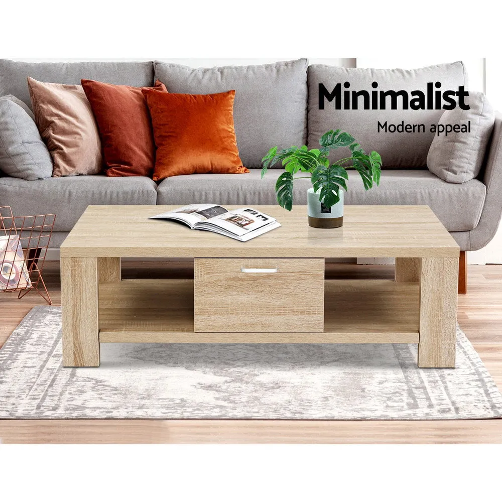 Natural Woodgrain Coffee Table, 1 Drawer, Oak - Artiss Maxi