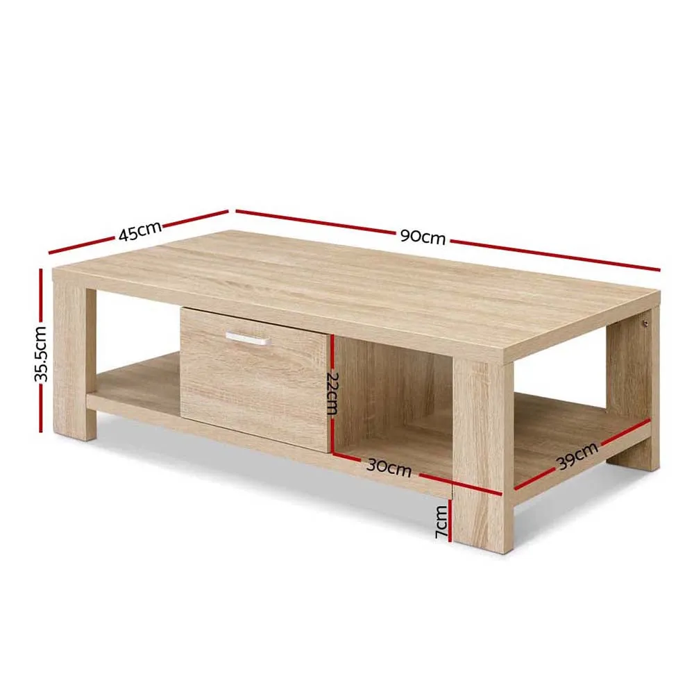 Natural Woodgrain Coffee Table, 1 Drawer, Oak - Artiss Maxi