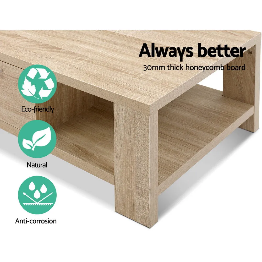Natural Woodgrain Coffee Table, 1 Drawer, Oak - Artiss Maxi
