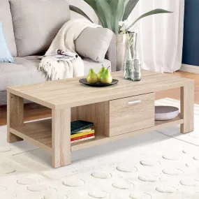 Natural Woodgrain Coffee Table, 1 Drawer, Oak - Artiss Maxi