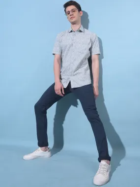 Navy Blue Printed Chinos Trousers