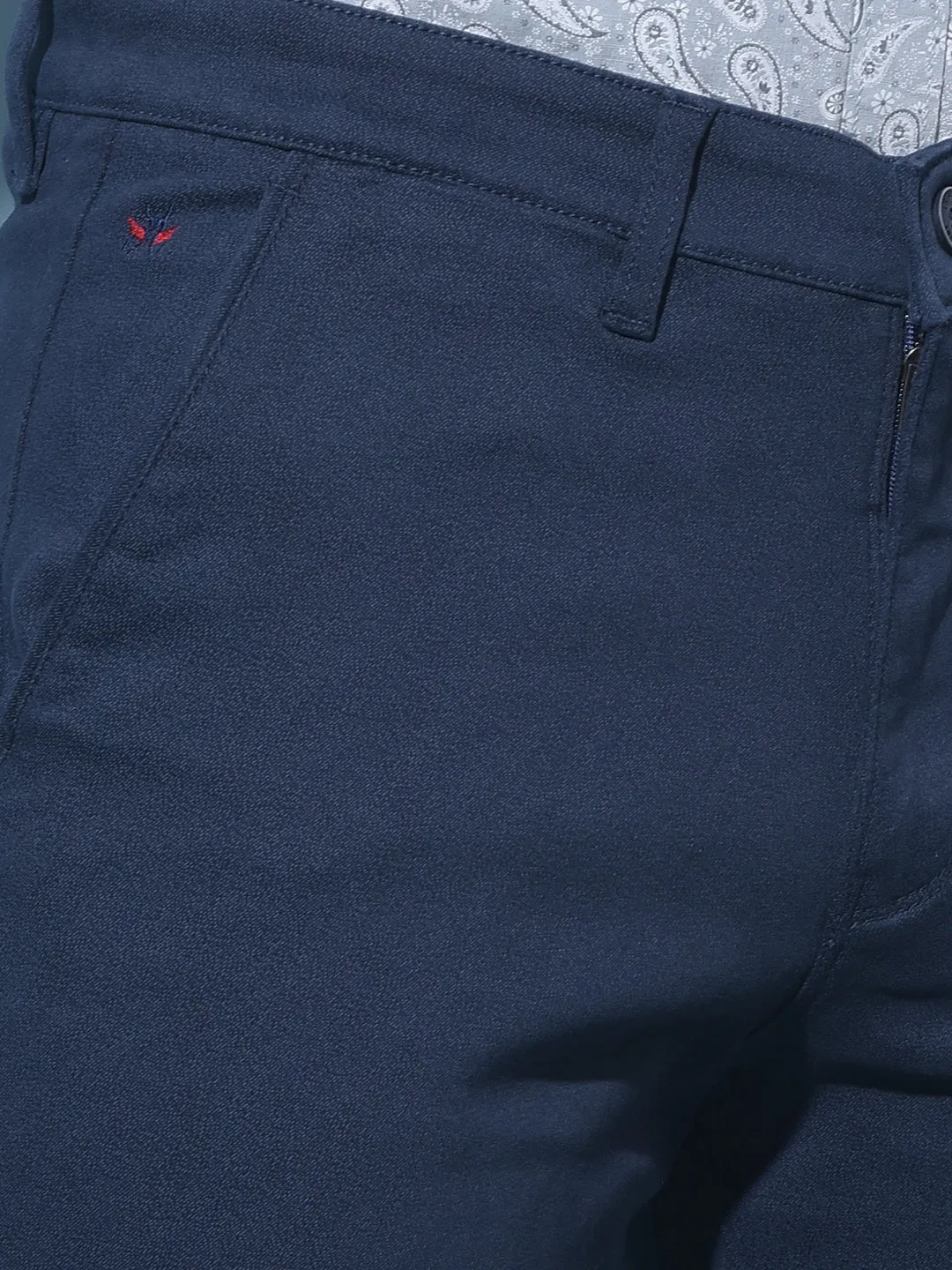Navy Blue Printed Chinos Trousers