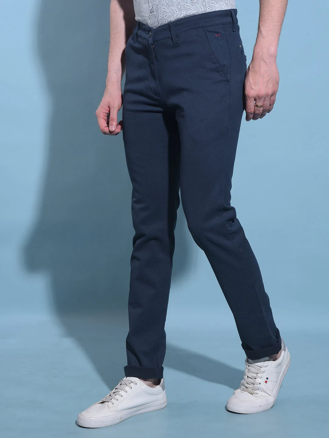 Navy Blue Printed Chinos Trousers