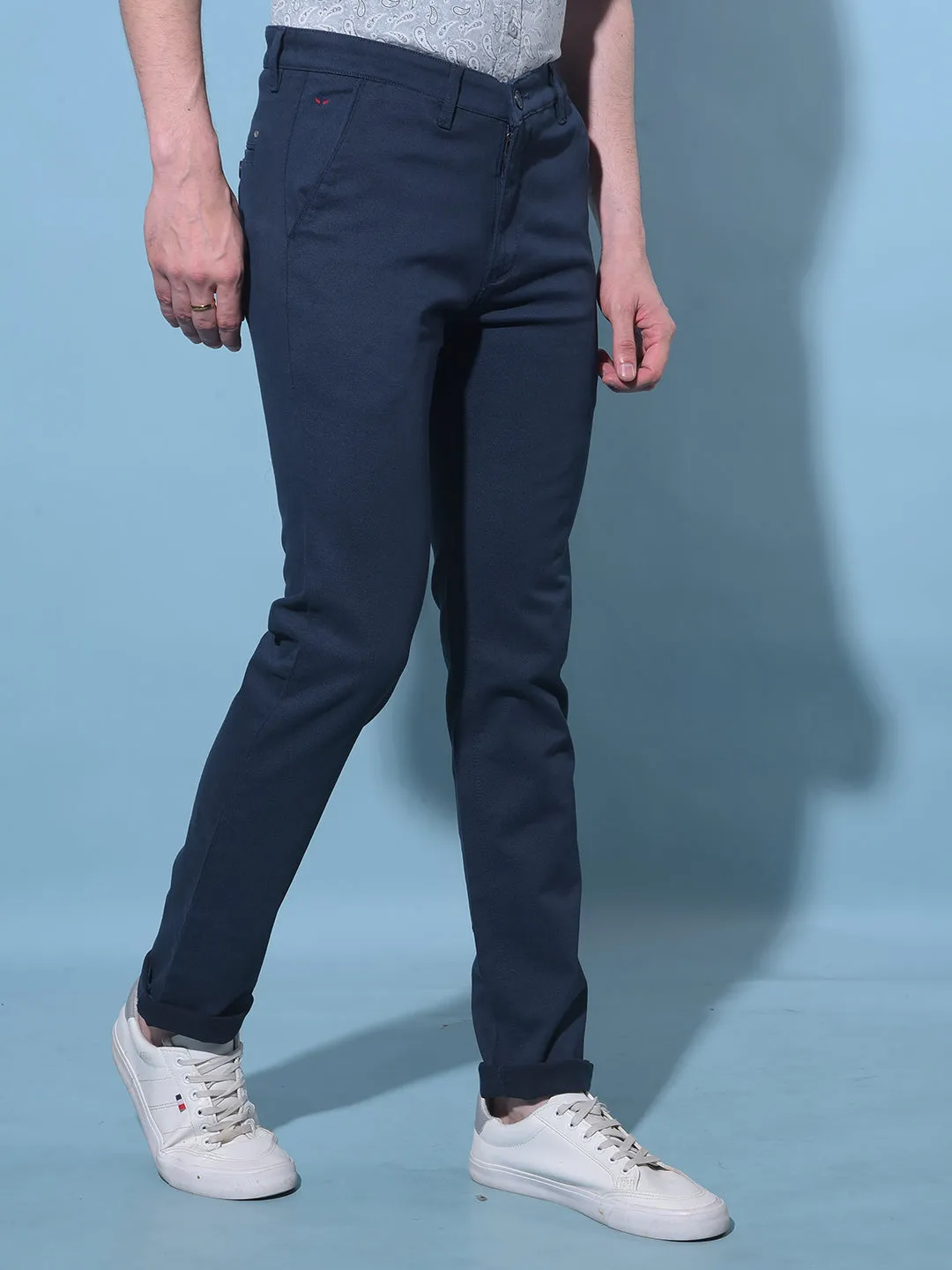 Navy Blue Printed Chinos Trousers