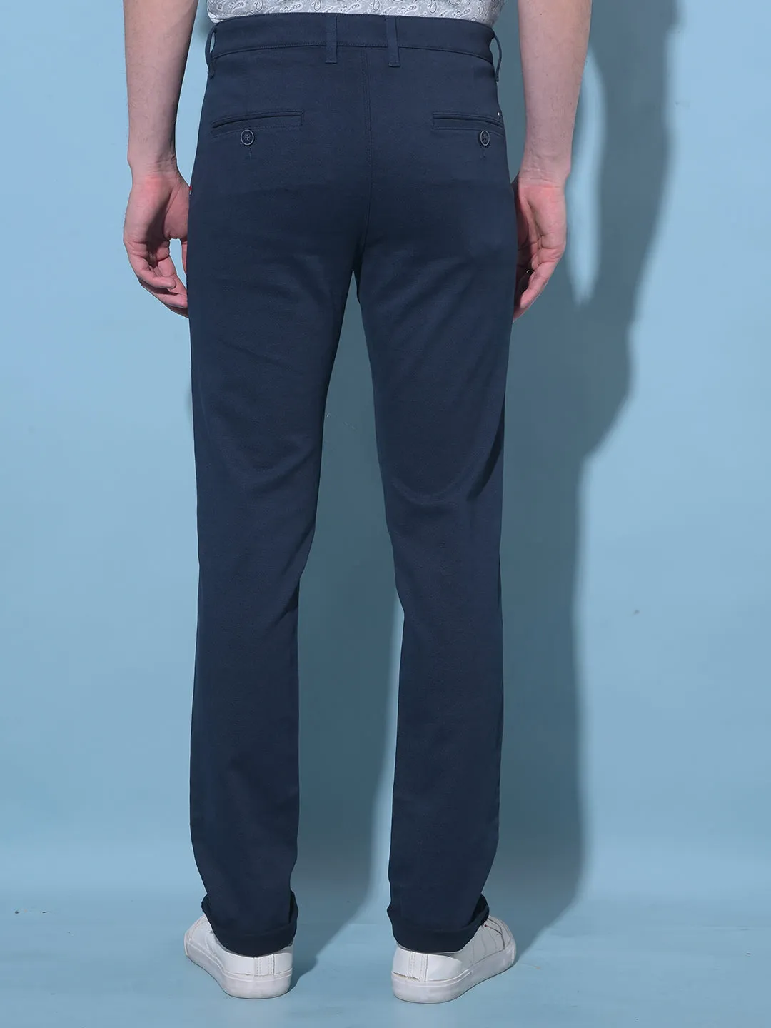 Navy Blue Printed Chinos Trousers
