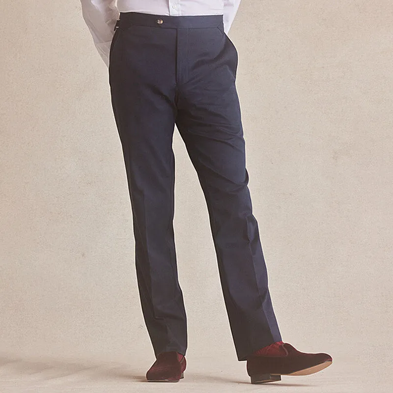 Navy Flat Front Cotton Chinos