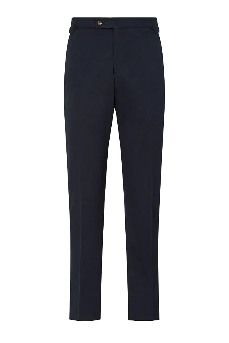 Navy Flat Front Cotton Chinos