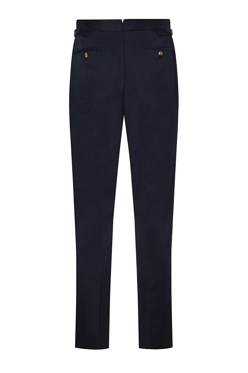 Navy Flat Front Cotton Chinos